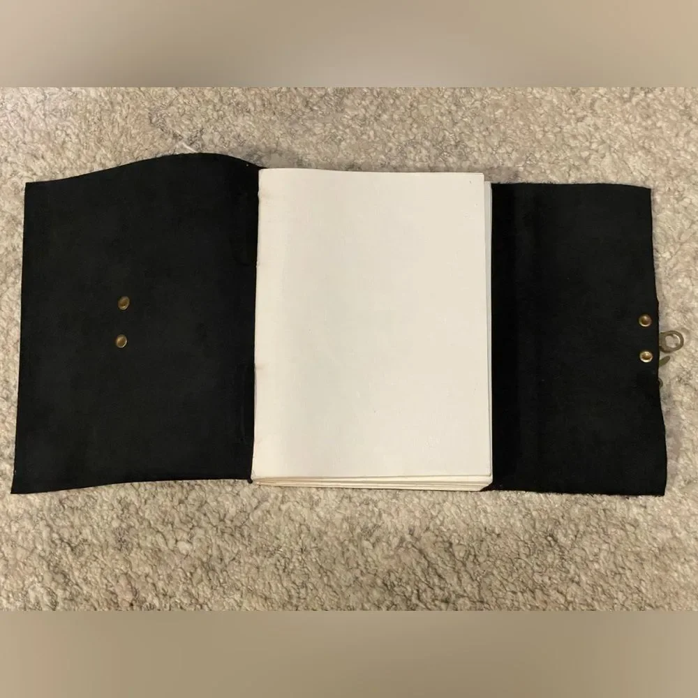 Hand-bound Black Leather Journal with Brass Clasp and Recycled Paper